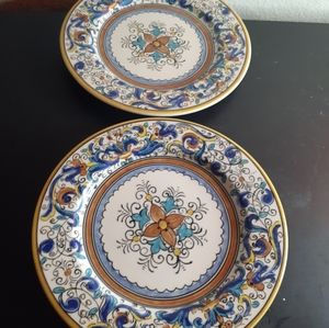 EXQUISITE Handpainted Ceramic 8" Plates Made in Portugal Set of 2.